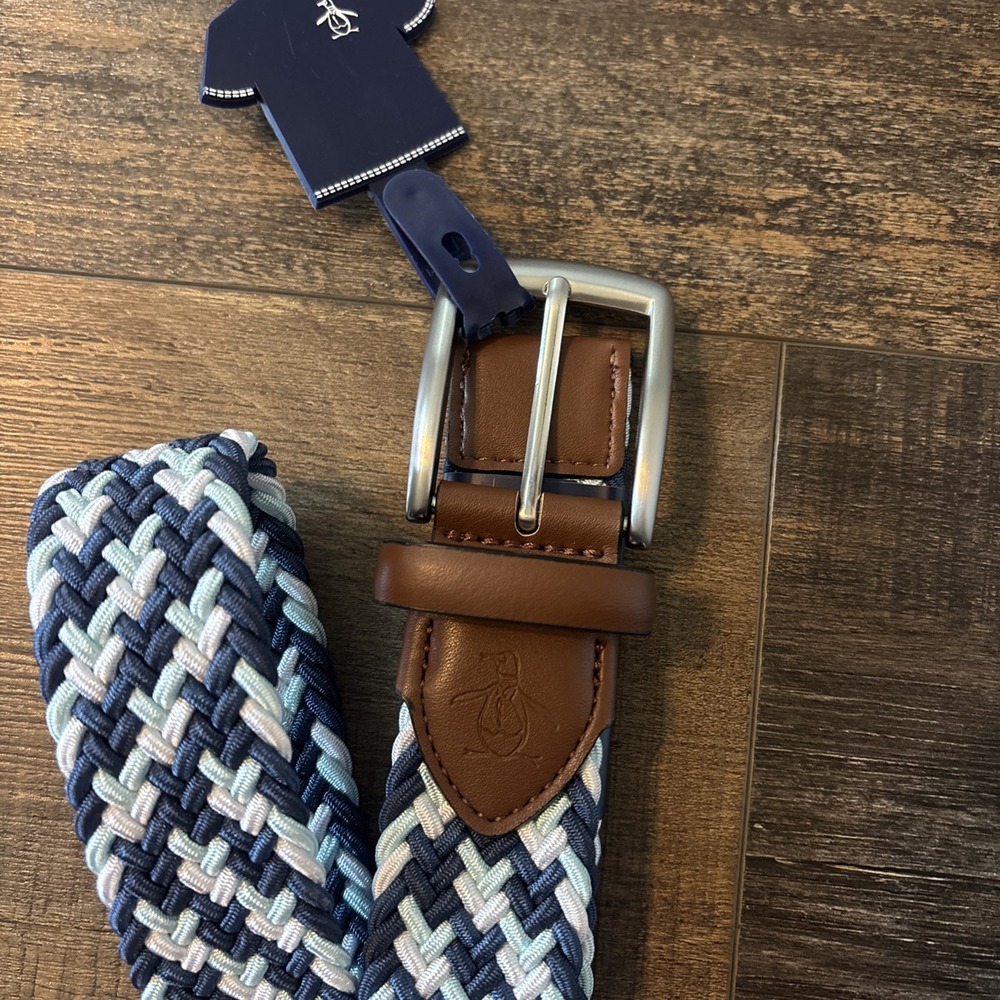 Original Penguin Braided Stretch Belt BLU NWT Men's Small 30-32 - Picture 2 of 5
